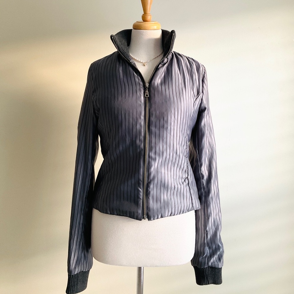 Danier Women's Charcoal Ribbed Zip-Front Bomber Jacket